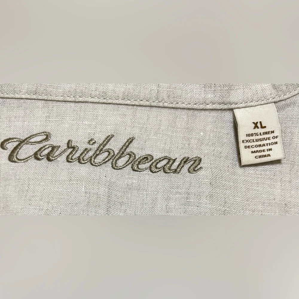 Caribbean Men's 100% Linen Light Tan Button Down Shirt Tropical Lounge Resort XL